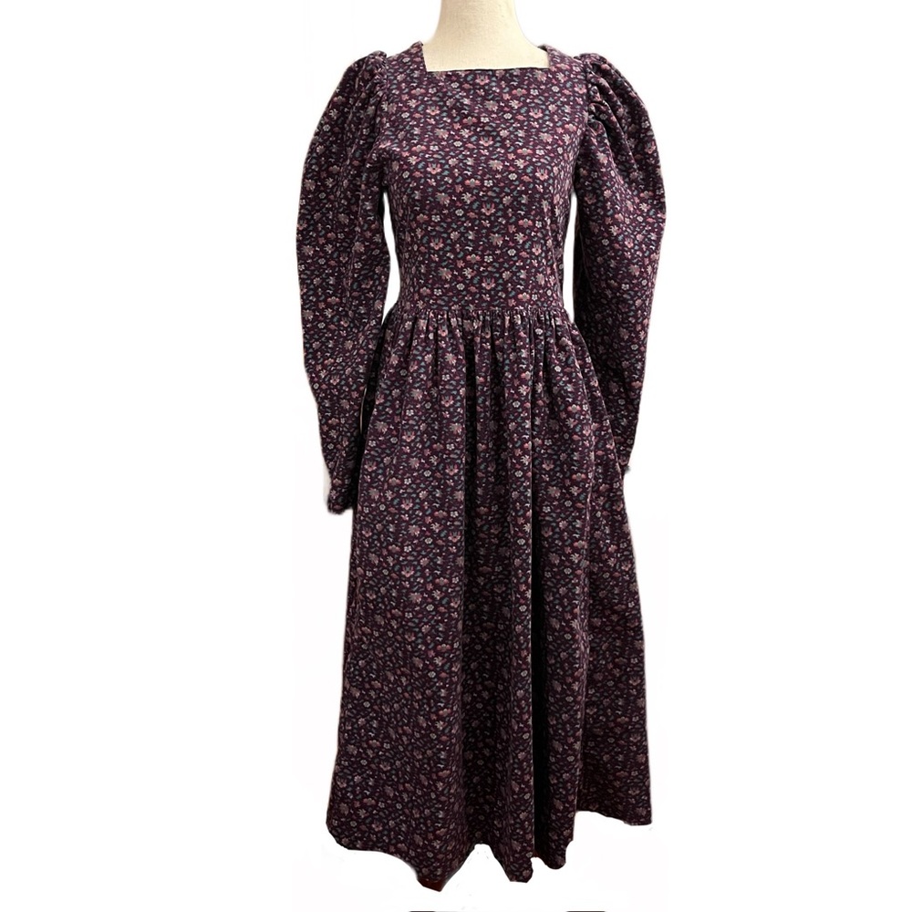 🚫Sold🚫Vintage Laura Ashley Purple Corduroy Floral Puff Sleeve A-line Dress - Picture 14 of 14